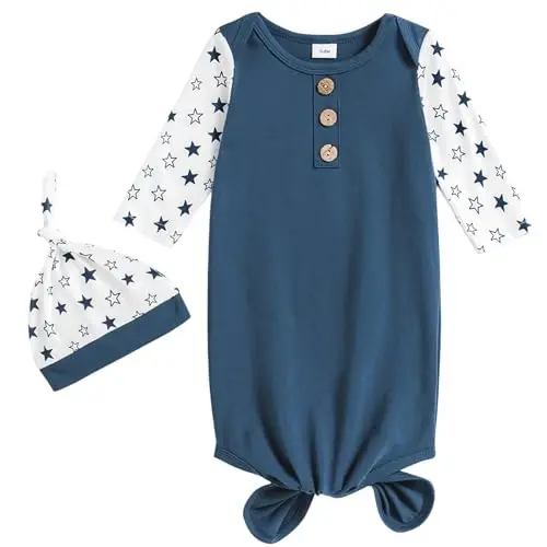 AMAWMW Newborn Baby Boys Girls Cartoon Sleeper Gown Long Sleeve Mountain Nightgown Hat Outfits 