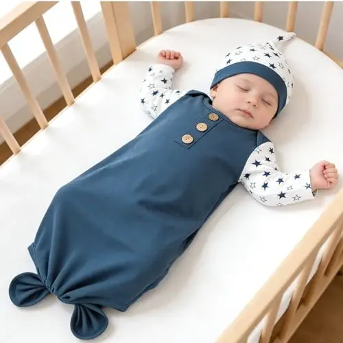 AMAWMW Newborn Baby Boys Girls Cartoon Sleeper Gown Long Sleeve Mountain Nightgown Hat Outfits - AMAWMW (1)