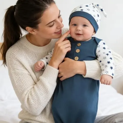 AMAWMW Newborn Baby Boys Girls Cartoon Sleeper Gown Long Sleeve Mountain Nightgown Hat Outfits - 3