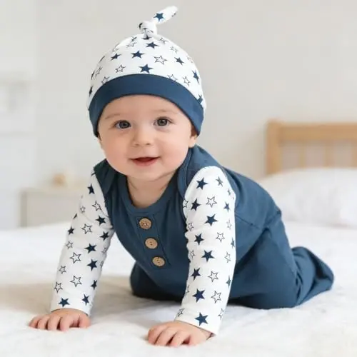 AMAWMW Newborn Baby Boys Girls Cartoon Sleeper Gown Long Sleeve Mountain Nightgown Hat Outfits - 4
