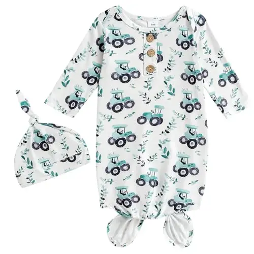 AMAWMW Newborn Baby Boys Girls Cartoon Sleeper Gown Long Sleeve Mountain Nightgown Hat Outfits - 1