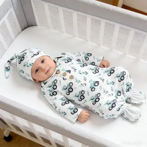 AMAWMW Newborn Baby Boys Girls Cartoon Sleeper Gown Long Sleeve Mountain Nightgown Hat Outfits - AMAWMW (1)
