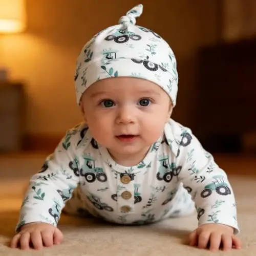 AMAWMW Newborn Baby Boys Girls Cartoon Sleeper Gown Long Sleeve Mountain Nightgown Hat Outfits - 4