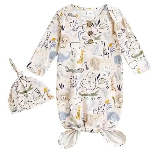 AMAWMW Newborn Baby Boys Girls Cartoon Sleeper Gown Long Sleeve Mountain Nightgown Hat Outfits 