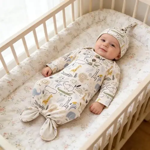 AMAWMW Newborn Baby Boys Girls Cartoon Sleeper Gown Long Sleeve Mountain Nightgown Hat Outfits - AMAWMW (1)