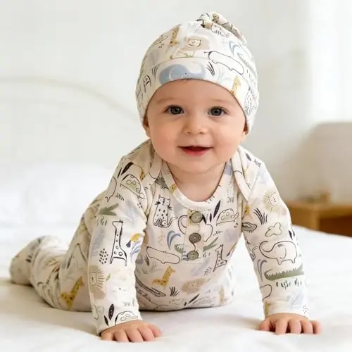 AMAWMW Newborn Baby Boys Girls Cartoon Sleeper Gown Long Sleeve Mountain Nightgown Hat Outfits - 4