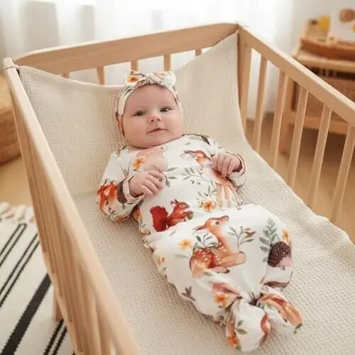 AMAWMW Newborn Baby Boys Girls Cartoon Sleeper Gown Long Sleeve Mountain Nightgown Hat Outfits 