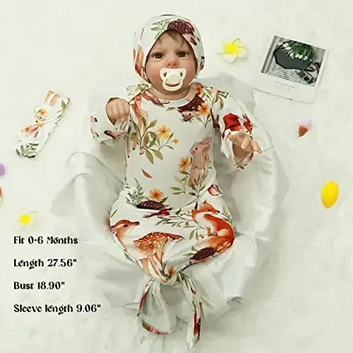 AMAWMW Newborn Baby Boys Girls Cartoon Sleeper Gown Long Sleeve Mountain Nightgown Hat Outfits - 2