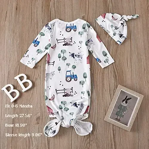 AMAWMW Newborn Baby Boys Girls Cartoon Sleeper Gown Long Sleeve Mountain Nightgown Hat Outfits - Modazone (1)