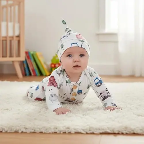AMAWMW Newborn Baby Boys Girls Cartoon Sleeper Gown Long Sleeve Mountain Nightgown Hat Outfits - 1