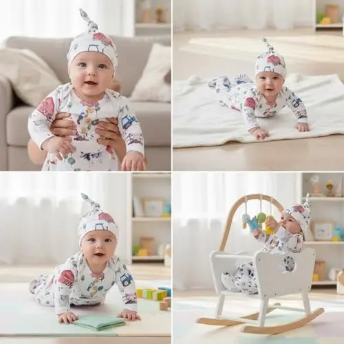 AMAWMW Newborn Baby Boys Girls Cartoon Sleeper Gown Long Sleeve Mountain Nightgown Hat Outfits - 2