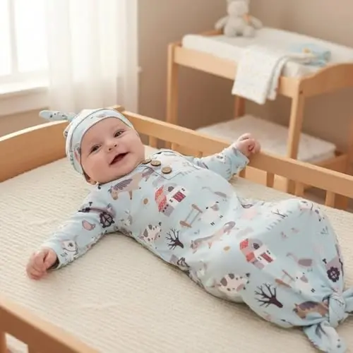 AMAWMW Newborn Baby Boys Girls Cartoon Sleeper Gown Long Sleeve Mountain Nightgown Hat Outfits 