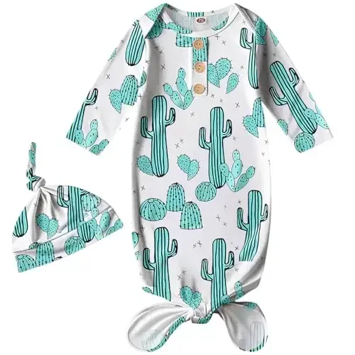 AMAWMW Newborn Baby Boys Girls Cartoon Sleeper Gown Long Sleeve Mountain Nightgown Hat Outfits 