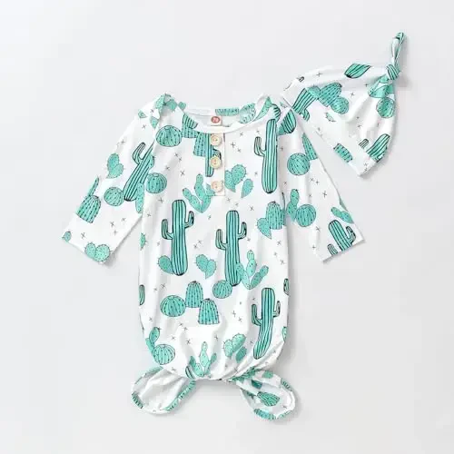 AMAWMW Newborn Baby Boys Girls Cartoon Sleeper Gown Long Sleeve Mountain Nightgown Hat Outfits - AMAWMW (1)