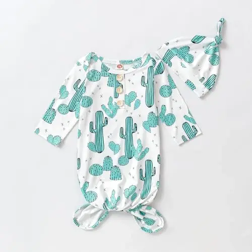 AMAWMW Newborn Baby Boys Girls Cartoon Sleeper Gown Long Sleeve Mountain Nightgown Hat Outfits - 2