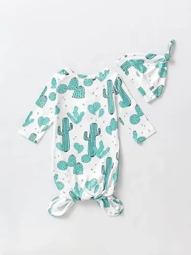 AMAWMW Newborn Baby Boys Girls Cartoon Sleeper Gown Long Sleeve Mountain Nightgown Hat Outfits - 3