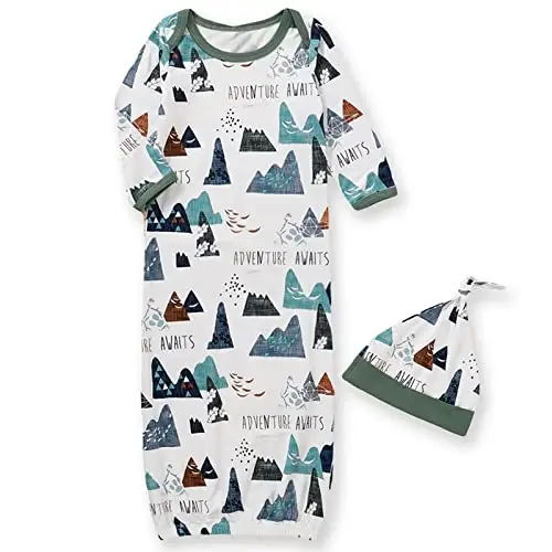 AMAWMW Newborn Baby Boys Girls Cartoon Sleeper Gown Long Sleeve Mountain Nightgown Hat Outfits - 1