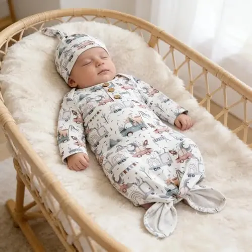 AMAWMW Newborn Baby Boys Girls Cartoon Sleeper Gown Long Sleeve Mountain Nightgown Hat Outfits - AMAWMW (1)
