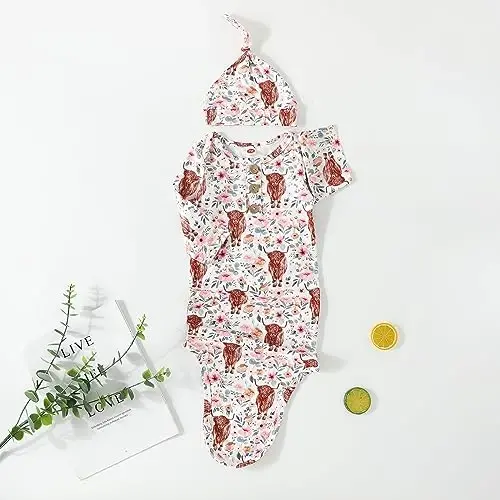 AMAWMW Newborn Baby Boys Girls Cartoon Sleeper Gown Long Sleeve Mountain Nightgown Hat Outfits - 2