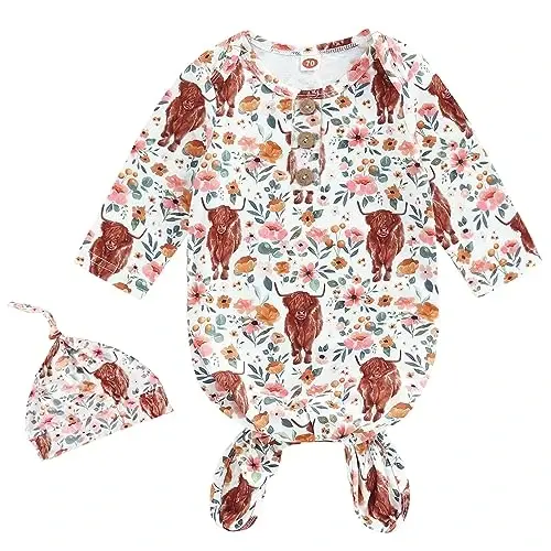 AMAWMW Newborn Baby Boys Girls Cartoon Sleeper Gown Long Sleeve Mountain Nightgown Hat Outfits 