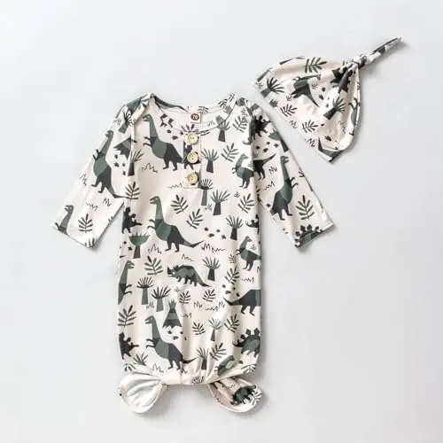 AMAWMW Newborn Baby Boys Girls Cartoon Sleeper Gown Long Sleeve Mountain Nightgown Hat Outfits - 2