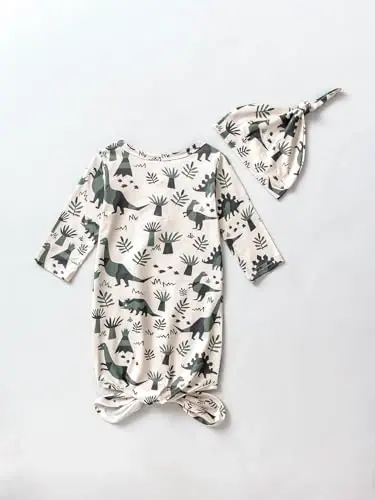 AMAWMW Newborn Baby Boys Girls Cartoon Sleeper Gown Long Sleeve Mountain Nightgown Hat Outfits - 3