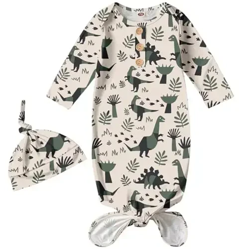AMAWMW Newborn Baby Boys Girls Cartoon Sleeper Gown Long Sleeve Mountain Nightgown Hat Outfits - 1