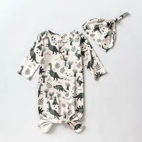 AMAWMW Newborn Baby Boys Girls Cartoon Sleeper Gown Long Sleeve Mountain Nightgown Hat Outfits - 2