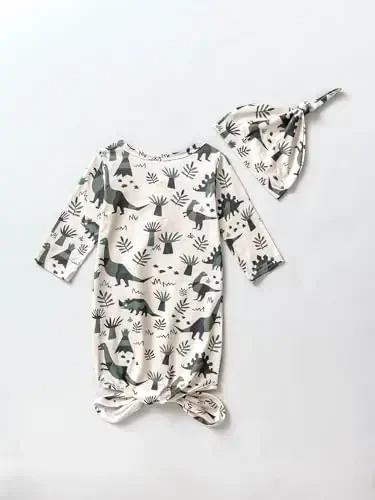 AMAWMW Newborn Baby Boys Girls Cartoon Sleeper Gown Long Sleeve Mountain Nightgown Hat Outfits - 3