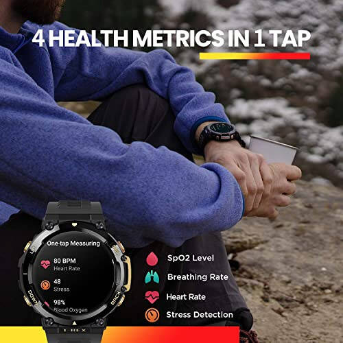 Amazfit T-Rex 2 Smart Watch for Men, Dual-Band & 6 Satellite Positioning, 24-Day Battery Life, Ultra-Low Temperature Operation, Rugged Outdoor GPS Military Watch, Black Gold (Renewed) - 7