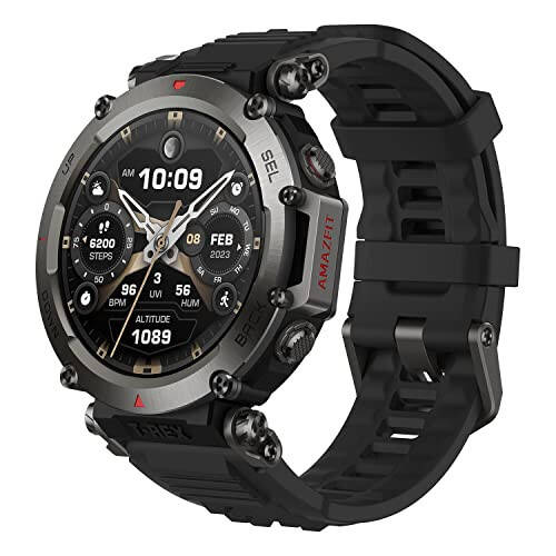 Amazfit T-Rex Ultra Smart Watch for Men, 30m Freediving, Dual-Band GPS & Offline Map Support, Mud-Resistant 10 ATM, Military-Grade,Black (Renewed) - 1