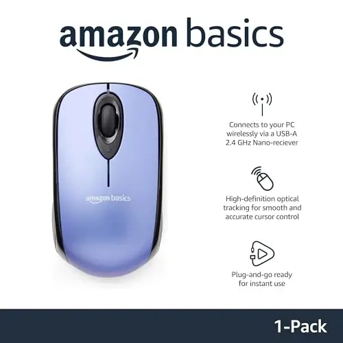 Amazon Basics 2.4 Ghz Wireless Optical Computer Mouse with USB Nano Receiver, Blue - 2