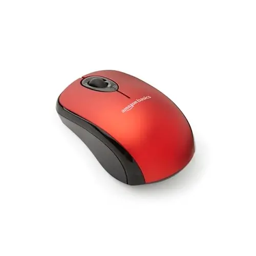 Amazon Basics 2.4 GHz Optical Wireless Mouse for Laptop and Computer, USB Nano Receiver, Red - 1