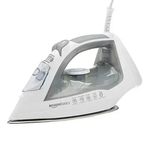 Amazon Basics Steam Iron for Clothes with Safety Auto Shut-Off, Handheld Steamer, Steel Soleplate, 1700-Watt, 1.62ft, Gray - AMAZON BASICS