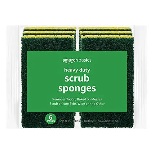 Amazon Basics Cleaning Sponges, Multipurpose, Heavy Duty Scrub Sponges, Yellow/Green, 6-Pack - 1