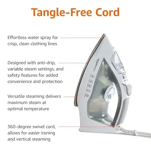 Amazon Basics Steam Iron for Clothes with Safety Auto Shut-Off, Handheld Steamer, Steel Soleplate, 1700-Watt, 1.62ft, Gray - 4