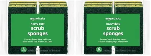 Amazon Basics tozalash uchun gubkalar, ko'p maqsadli, og'ir yuk uchun skrab gubkalar, sariq/yashil, 12 dona (6 donadan 2 ta paket) - 1