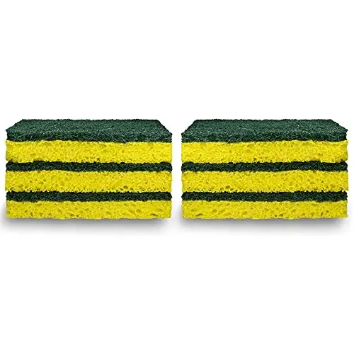 Amazon Basics tozalash uchun gubkalar, ko'p maqsadli, og'ir yuk uchun skrab gubkalar, sariq/yashil, 12 dona (6 donadan 2 ta paket) - 4