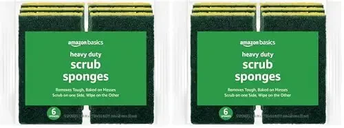 Amazon Basics tozalash uchun gubkalar, ko'p maqsadli, og'ir yuk uchun skrab gubkalar, sariq/yashil, 12 dona (6 donadan 2 ta paket) 