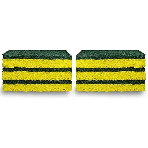 Amazon Basics tozalash uchun gubkalar, ko'p maqsadli, og'ir yuk uchun skrab gubkalar, sariq/yashil, 12 dona (6 donadan 2 ta paket) - 4