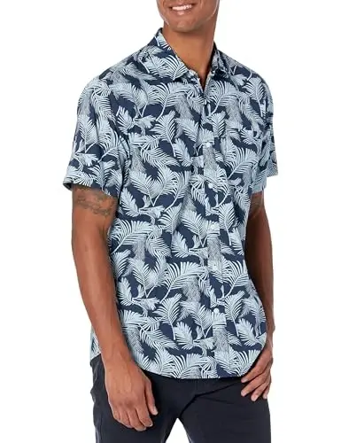 Amazon Essentials Men's Short-Sleeve Button-Down Print Shirt - AMAZON