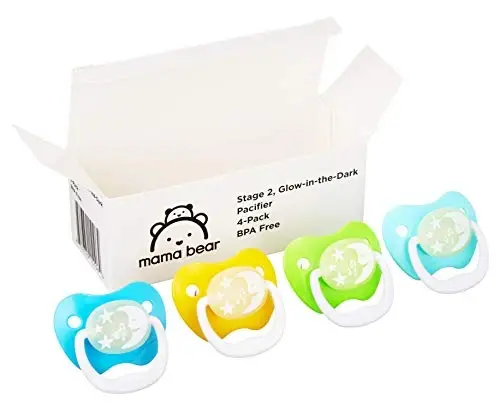 Amazon Brand - Mama Bear Glow-in-The-Dark Baby Pacifier, Stage 2 (6-12M), BPA Free, Assorted Colors, 4 Count (Pack of 2) - 5