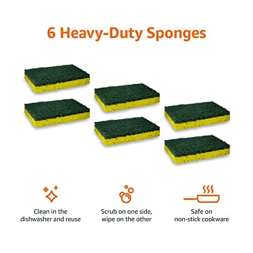 Amazon Basics Cleaning Sponges, Multipurpose, Heavy Duty Scrub Sponges, Yellow/Green, 6-Pack - MODAZONE (1)
