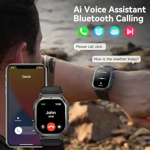AMAZTIM Smart Watch, 60 Days Extra-Long Battery, 50M Waterproof, Rugged Military Bluetooth Call(Answer/Dial Calls), 2.0