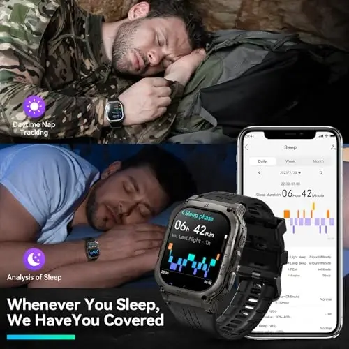 AMAZTIM Smart Watch, 60 Days Extra-Long Battery, 50M Waterproof, Rugged Military Bluetooth Call(Answer/Dial Calls), 2.0