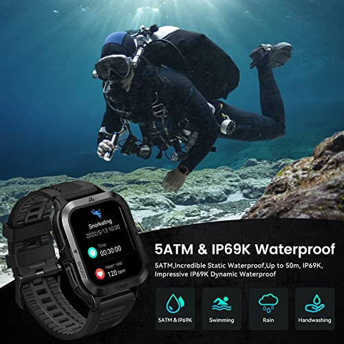 AMAZTIM Smart Watch, 60 Days Extra-Long Battery, 50M Waterproof, Rugged Military Bluetooth Call (Answer/Dial Calls), 1.85