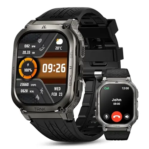 AMAZTIM Smart Watch, 60 Days Extra-Long Battery, 50M Waterproof, Rugged Military Bluetooth Call(Answer/Dial Calls), 2.0