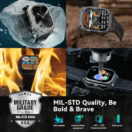 AMAZTIM Smart Watch, 60 Kunlik Qo'shimcha Uzoq Batareya, 50M Suvga Chidamli, Bardoshli Harbiy Bluetooth Qo'ng'iroq (Javob berish/Qo'ng'iroq qilish), 2.0
