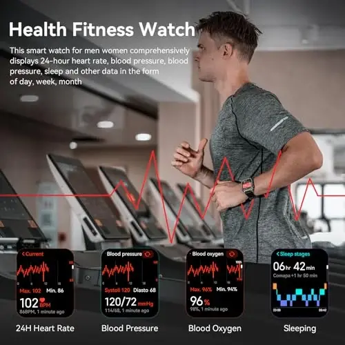 AMAZTIM Smart Watch, 60 Kunlik Qo'shimcha Uzoq Batareya, 50M Suvga Chidamli, Bardoshli Harbiy Bluetooth Qo'ng'iroq (Javob berish/Qo'ng'iroq qilish), 2.0