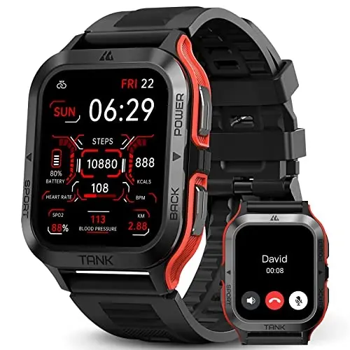 AMAZTIM Smart Watch, 60 Kunlik Qo'shimcha Uzoq Batareya, 50M Suvga Chidamli, Mustahkam Harbiy Bluetooth Qo'ng'iroq (Javob berish/Qo'ng'iroq qilish), 1.85